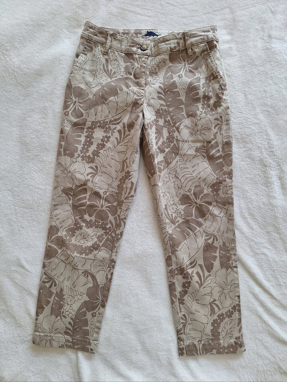 Tommy Bahama Tencel Cotton Tropical Floral Cropped Pants Beige Size 0 Inseam 23